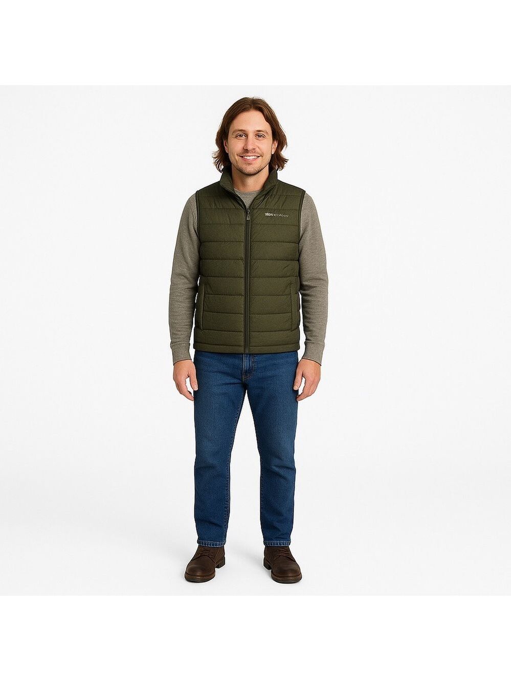 Eddie Bauer E650 Feather-Filled Army Olive Green Puffer Vest Mens Outdoor Layer